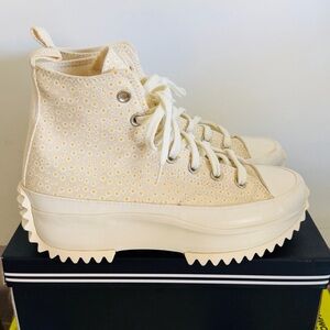 Converse All Star Cream Perforated High-Top Platform Sneakers Light Worn.